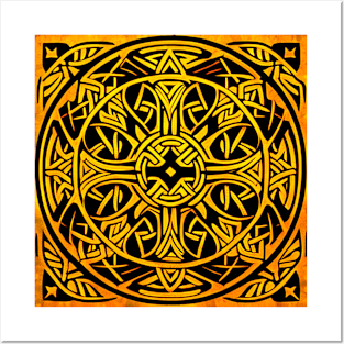 Golden Celtic Knot Mandala on Textured Background Posters and Art